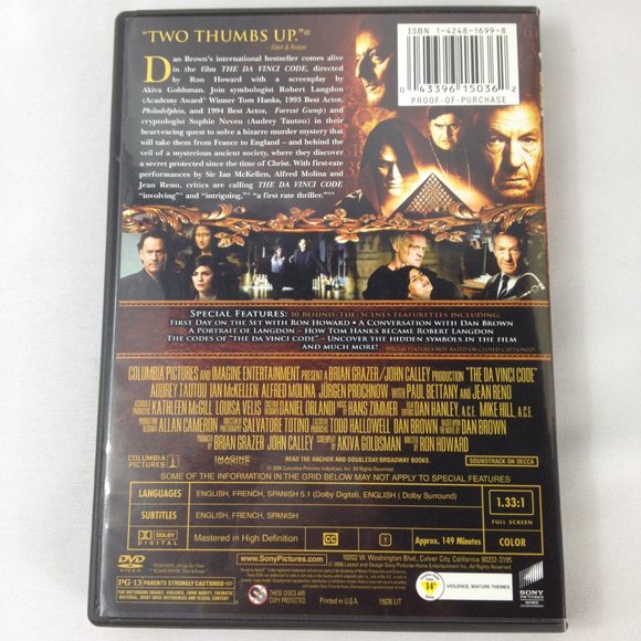 The Da Vinci Code - 2006 - Special Edition 2 Disc Set & Slip Cover - DVD - Used - Picture 4 of 7